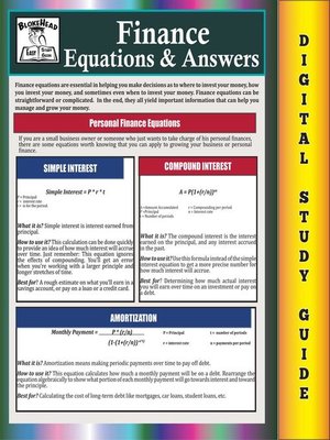 cover image of Finance Equations & Answers (Blokehead Easy Study Guide)